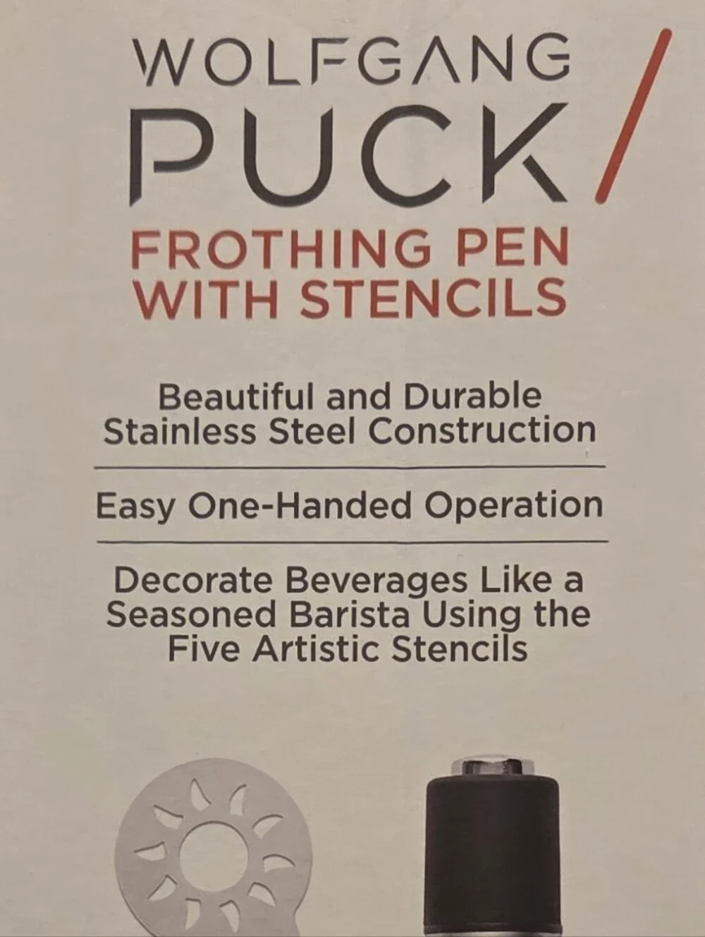 Handheld Stainless Milk Frother with 3 Latte Stencils - Silver & Black